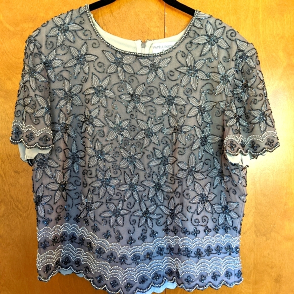 Black/Silver Flower Design Beaded Top